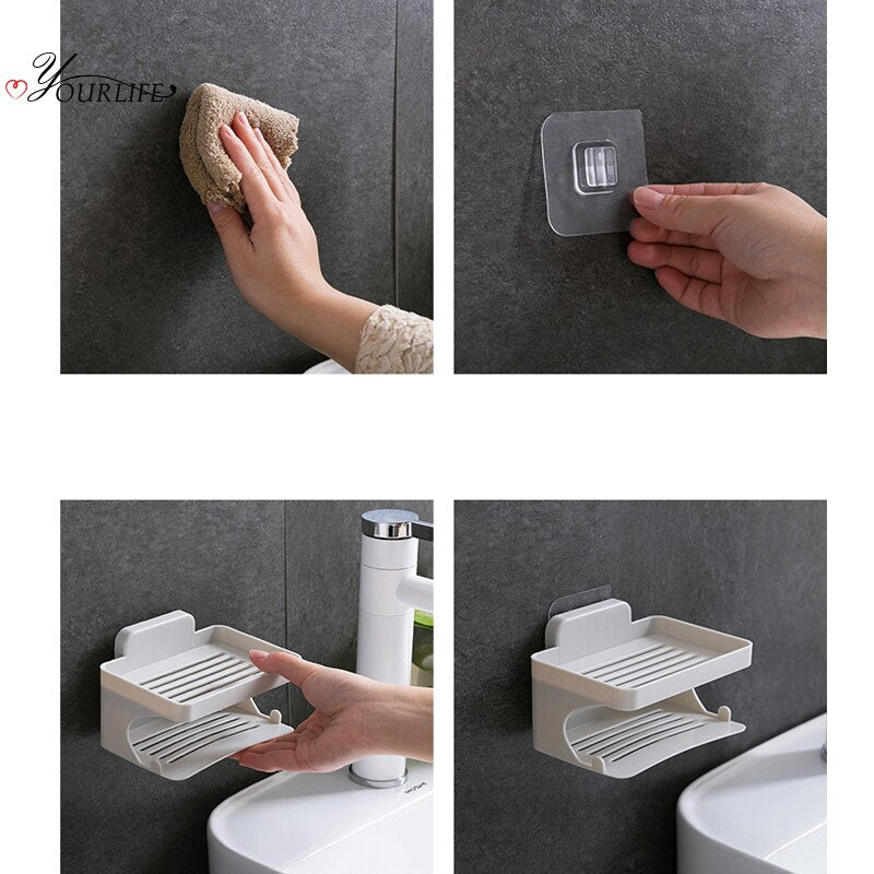 OYOURLIFE Bathroom Double-deck Draining Soap Dish Multi-purpose Wall Hanging Soap Sponge Tray Stand Bathroom Accessories