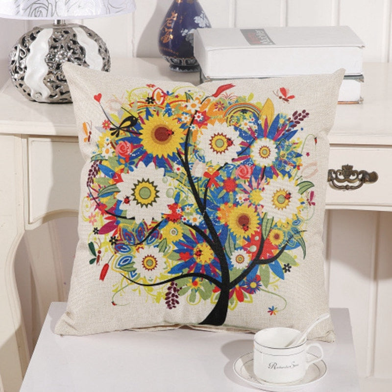 LOVE Happy Tree Printed Linen Pillow Covers (Multi Styles/ Colors)