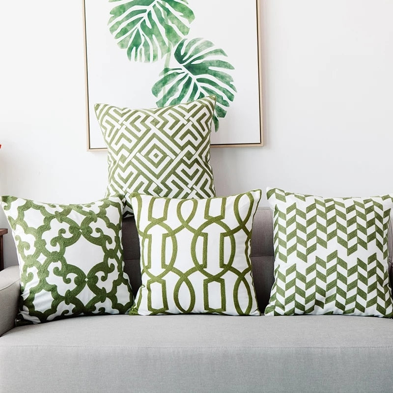 Embroidered Green Geometric Canvas (Multi Styles)