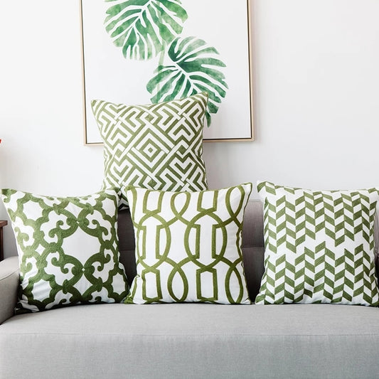 Embroidered Green Geometric Canvas (Multi Styles)