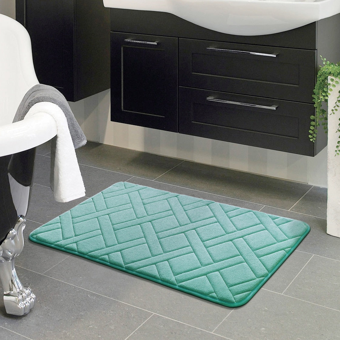 grid Embossing Bath Mat Non-slip Mats sponge Rug polyester fiber