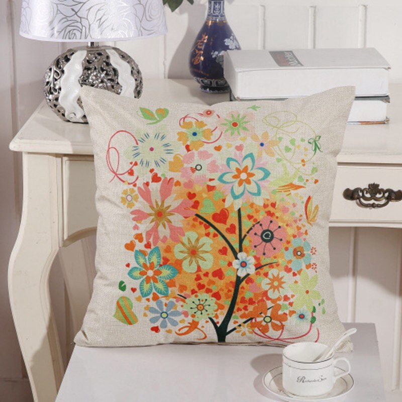 LOVE Happy Tree Printed Linen Pillow Covers (Multi Styles/ Colors)