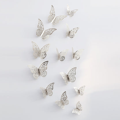 12Pcs/Set Hollow 3D Butterfly Wall Stickers For Home Decor Gold Silver Butterflies Decals