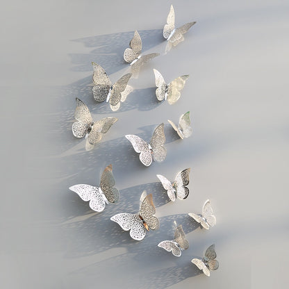 12Pcs/Set Hollow 3D Butterfly Wall Stickers For Home Decor Gold Silver Butterflies Decals