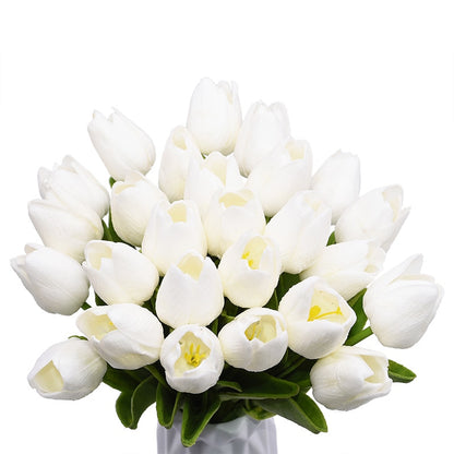 10pcs Artificial Tulip Flowers White Yellow Real Touch Tulips Bouquet