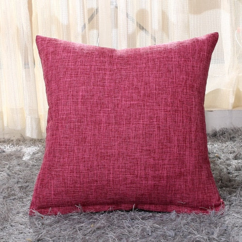 Solid Linen Sofa Waist Cushion Pillowcase (Multi Colors)