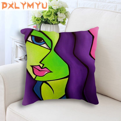 Exaggerated Woman Oil Painting Cotton Linen Pillowcase (Multi Styles/ Colors)