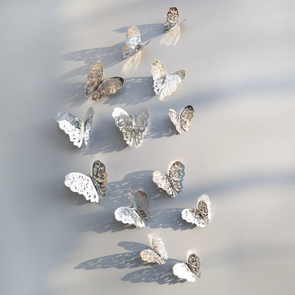 12Pcs/Set Hollow 3D Butterfly Wall Stickers For Home Decor Gold Silver Butterflies Decals