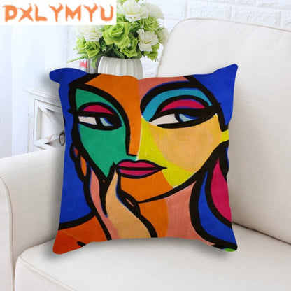 Exaggerated Woman Oil Painting Cotton Linen Pillowcase (Multi Styles/ Colors)