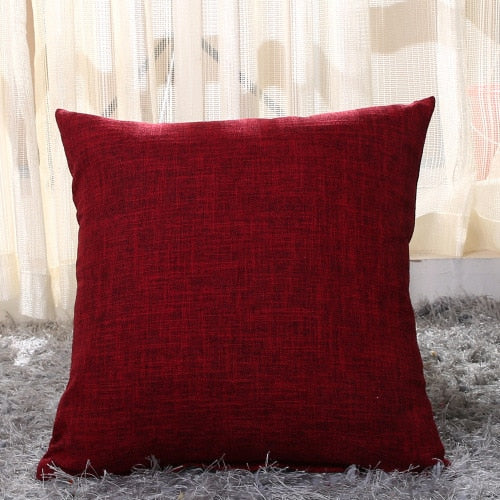 Solid Linen Sofa Waist Cushion Pillowcase (Multi Colors)