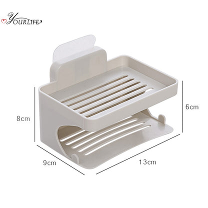 OYOURLIFE Bathroom Double-deck Draining Soap Dish Multi-purpose Wall Hanging Soap Sponge Tray Stand Bathroom Accessories