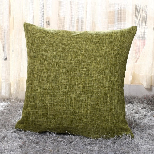 Solid Linen Sofa Waist Cushion Pillowcase (Multi Colors)