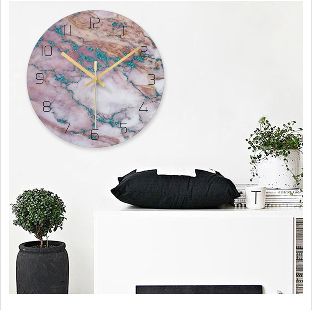 1 Pcs Nordic Marble Wall Clock Modern Minimalist Art Clocks (Multi Colors)