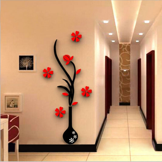 Colorful Multi-Pieces Flower Vase 3D Acrylic Decoration Wall Sticker DIY Art Wall (5 Sizes)