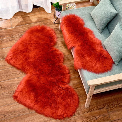 Double Heart Artificial Wool Sheepskin Floor Area Rug (Multi Colors)