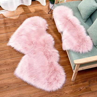 Double Heart Artificial Wool Sheepskin Floor Area Rug (Multi Colors)