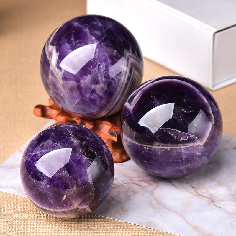 Natural Dream Amethyst Polished Globe Massaging Ball Reiki Healing Stone (Multi Colors)