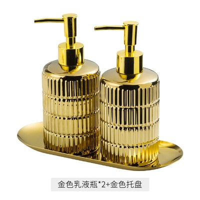 3pcs  Stainless Steel Tray Ceramic Bathroom Set