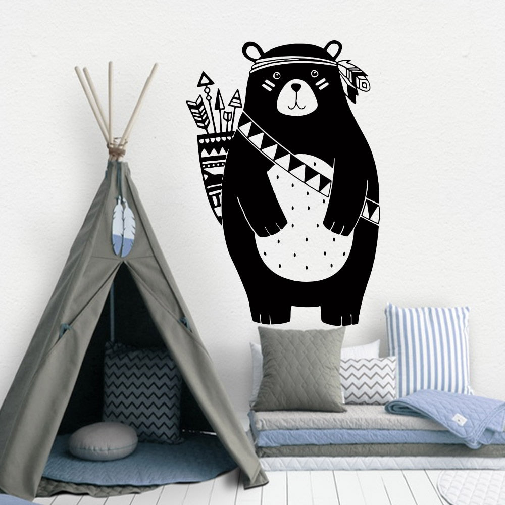 Cartoon Tribal Animals Vinyl Wall Sticker For Kids Room Decoration Babys Bedroom Decor Decals Stickers Bear Fox art wallpaper