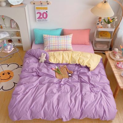 Kawaii Fashion Rainbow Bedding Set 100% Cotton Flat Bed Sheet And Pillowcases Luxury Korean Style Princess Twin Full Queen King