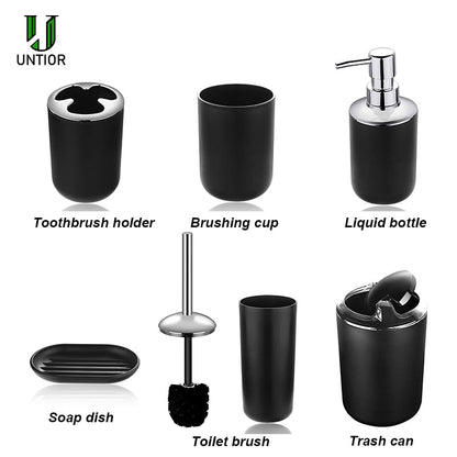 UNTIOR 6 Pcs Plastic Bathroom Accessories Set Toothbrush Holder Toothbrush Cup Soap Dispenser Soap Dish Toilet Brush Trash Can