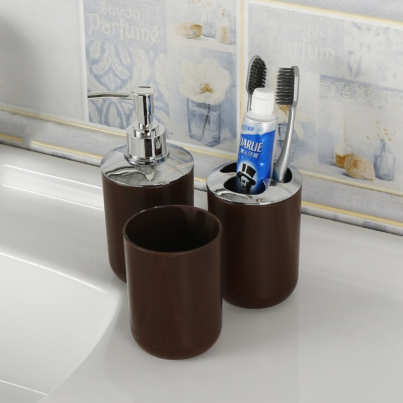 3pcs Plastic Marbled Bathroom Accessories Set