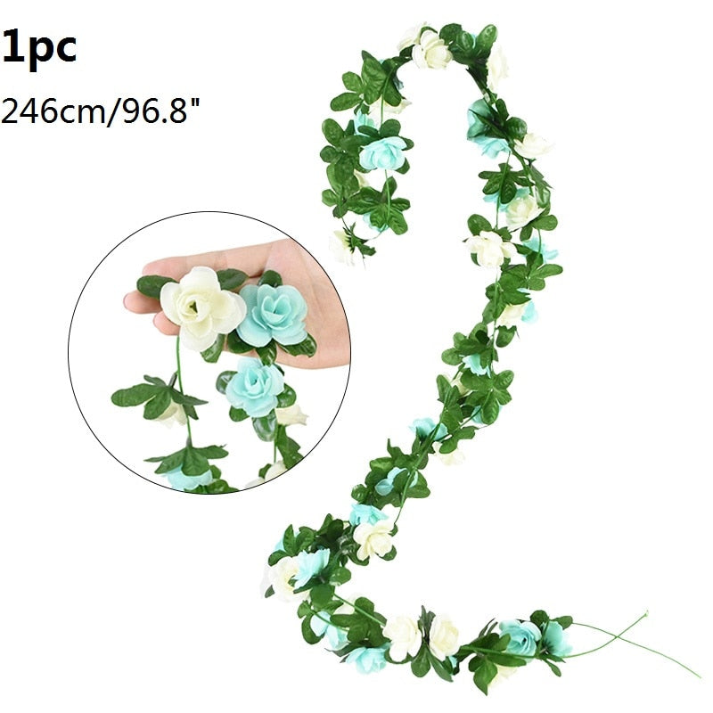 Wisteria Artificial Flower Vine Ivy Leaf Garland Silk Rose Flowers Rattan String Vine Arch Flower Home Garden Decoration