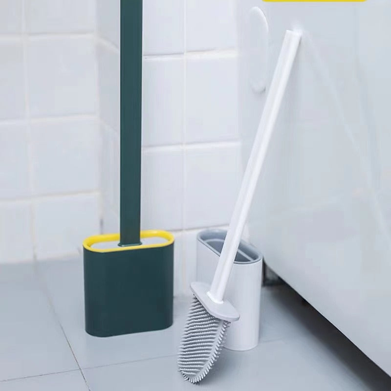 Wall-Mounted Silicone Toilet Brush and Holder Set for Bathroom