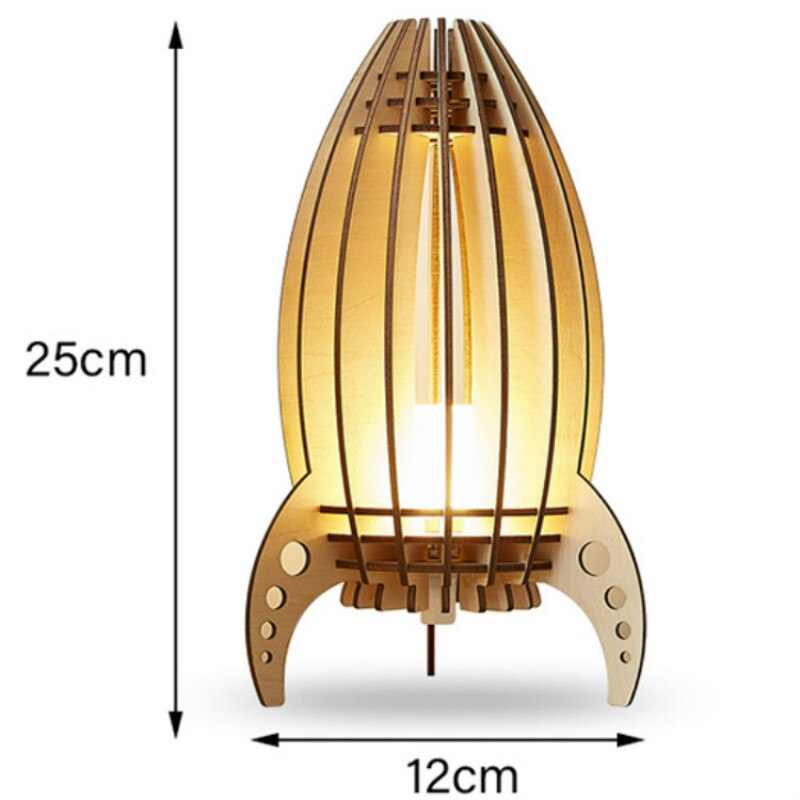 Wooden LED Night Light Lamp Rocket or Rabbit Remote USB