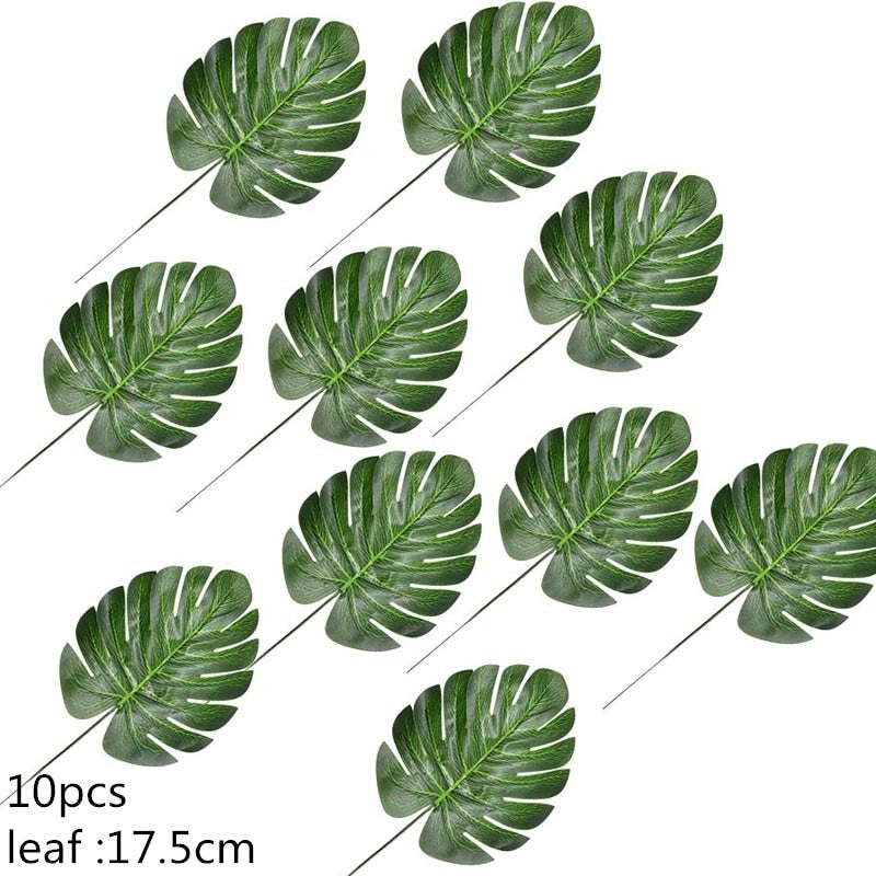 5/10pcs Artificial Gold Green Turtle Leaf Scattered Tail Leaf Fake Silk Plant Home Decor Palm Leaves