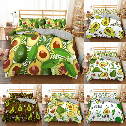 Cartoon Avocado Green Fruit Style Duvet  Bedset and Pillowcases Twin Full Queen King