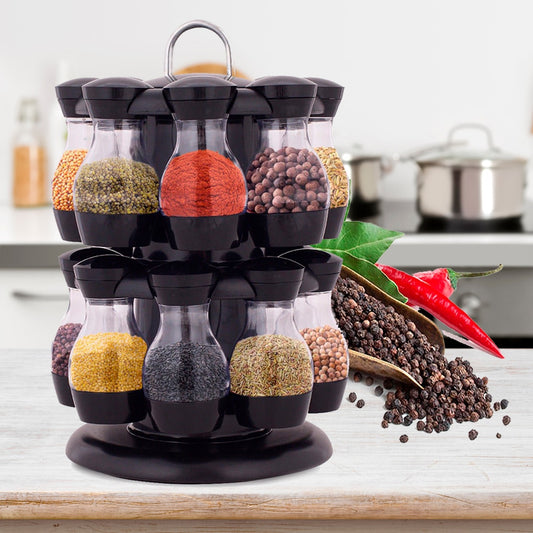 16Pcs Condiment Set 360 Rotating Spice Jar Rack