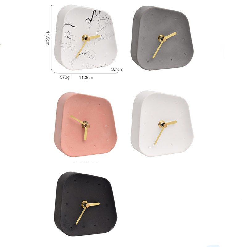 Nordic Home Geometry Shaped Cement Table Clock (Multi Colors)