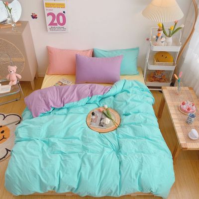 Kawaii Fashion Rainbow Bedding Set 100% Cotton Flat Bed Sheet And Pillowcases Luxury Korean Style Princess Twin Full Queen King