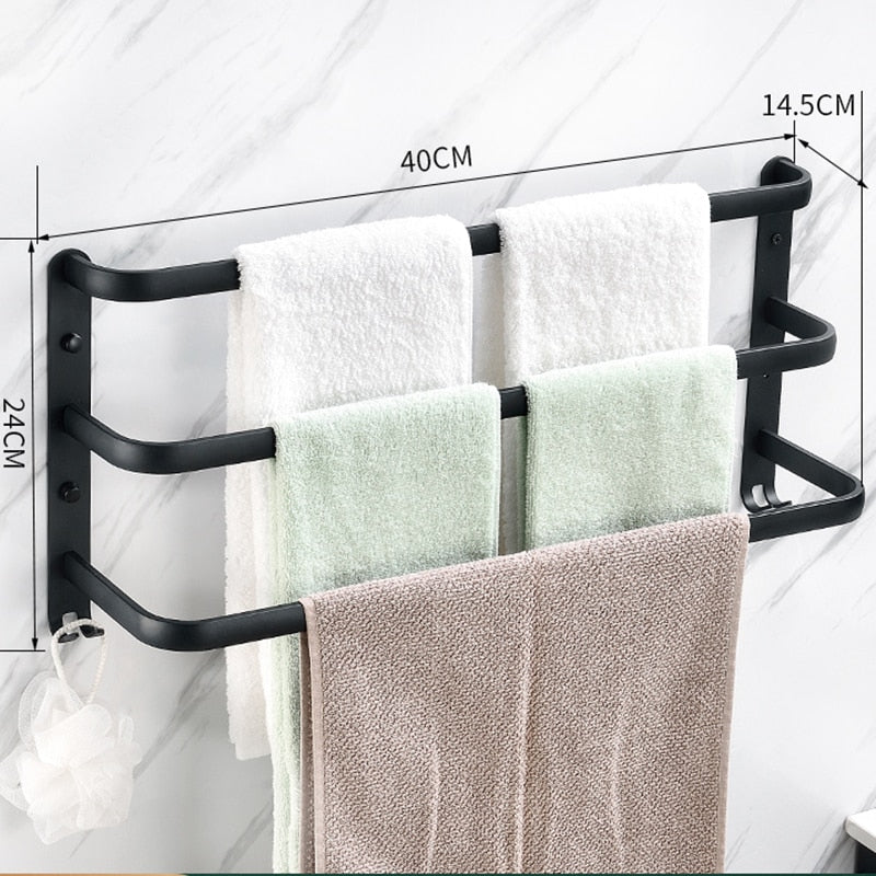 Wall Mounted Towel Rack Towel Hanger Rail Space Aluminum Black