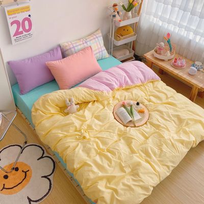 Kawaii Fashion Rainbow Bedding Set 100% Cotton Flat Bed Sheet And Pillowcases Luxury Korean Style Princess Twin Full Queen King