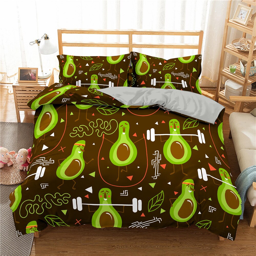 Cartoon Avocado Green Fruit Style Duvet  Bedset and Pillowcases Twin Full Queen King