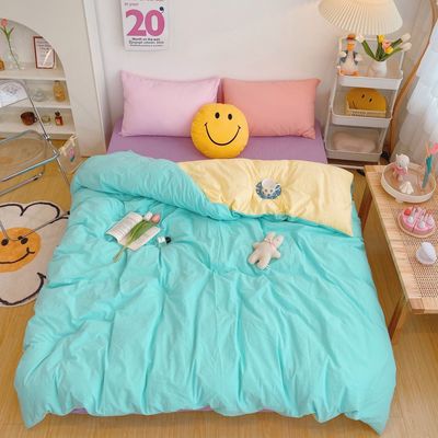 Kawaii Fashion Rainbow Bedding Set 100% Cotton Flat Bed Sheet And Pillowcases Luxury Korean Style Princess Twin Full Queen King