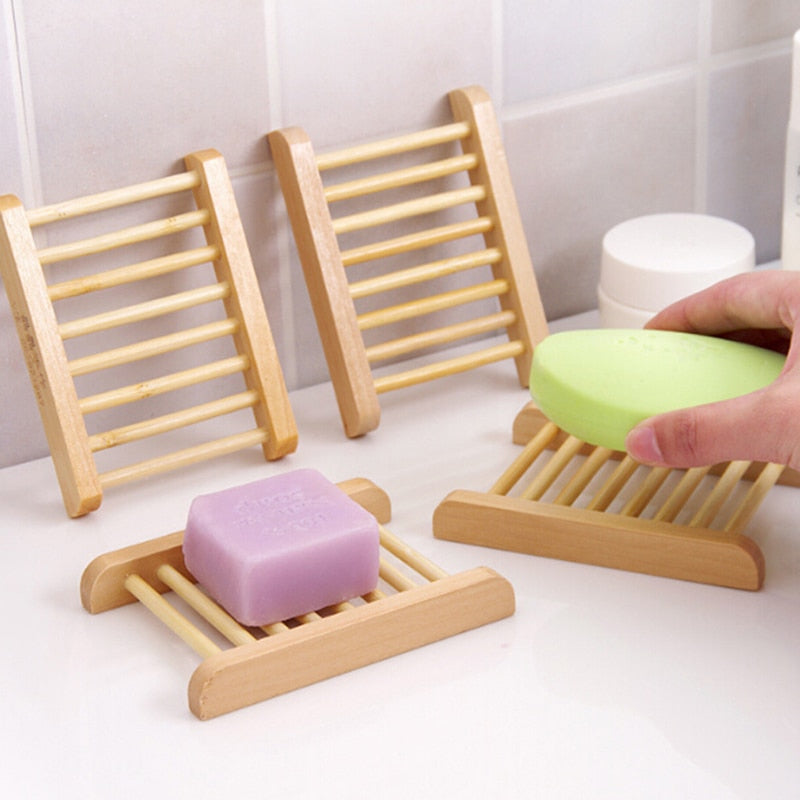 2pcs Portable Soap Dishes Natural Wood Soap Tray Holder Dish Storage Bath Shower Plate Home Bathroom Wash Soap Holder Organizer