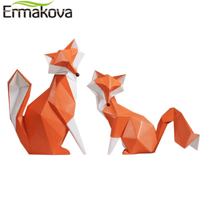 ERMAKOVA Nordic Modern Abstract Geometric Orange Fox Figurine Statue