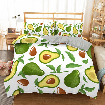 Cartoon Avocado Green Fruit Style Duvet  Bedset and Pillowcases Twin Full Queen King