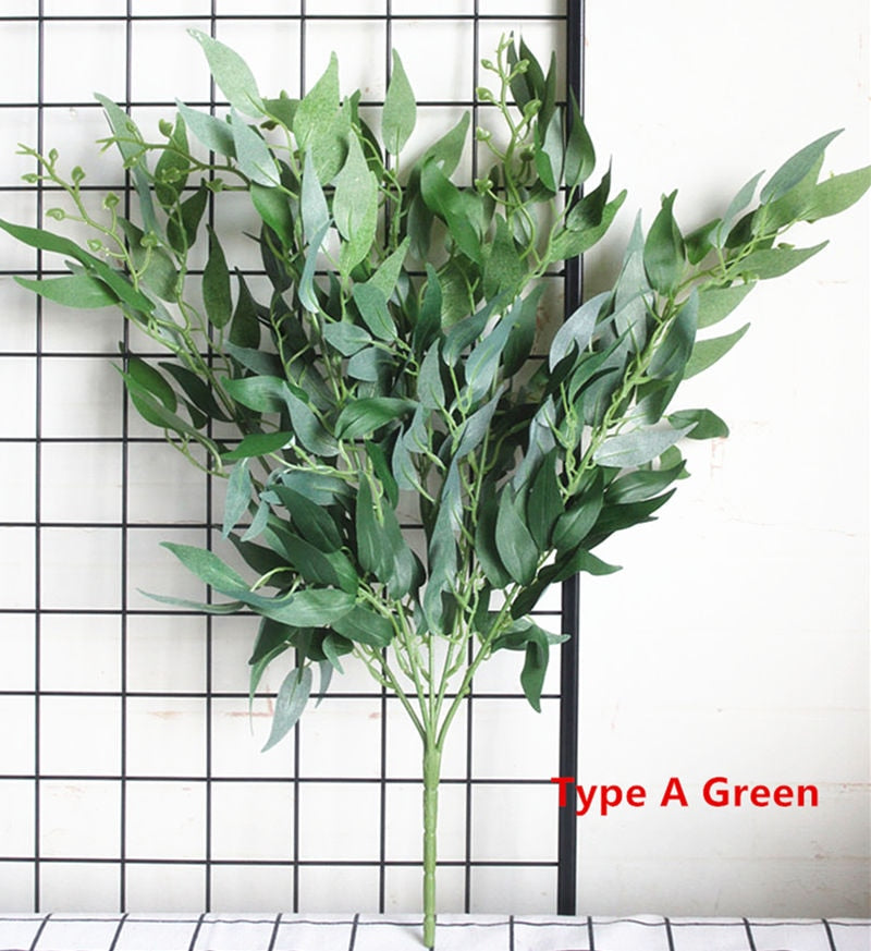 Artificial Willow Bouquet Fake Leaves Decoration Willow Vine Faux Foliage Plants Wreath