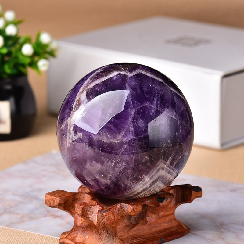 Natural Dream Amethyst Polished Globe Massaging Ball Reiki Healing Stone (Multi Colors)