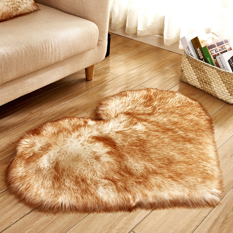 Heart Shape Fluffy Rugs Washable Faux Fur Rug (Multi Colors)