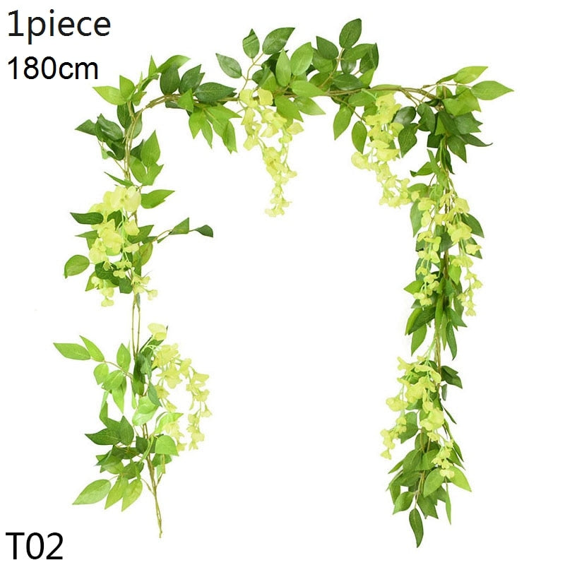 Wisteria Artificial Flower Vine Ivy Leaf Garland Silk Rose Flowers Rattan String Vine Arch Flower Home Garden Decoration