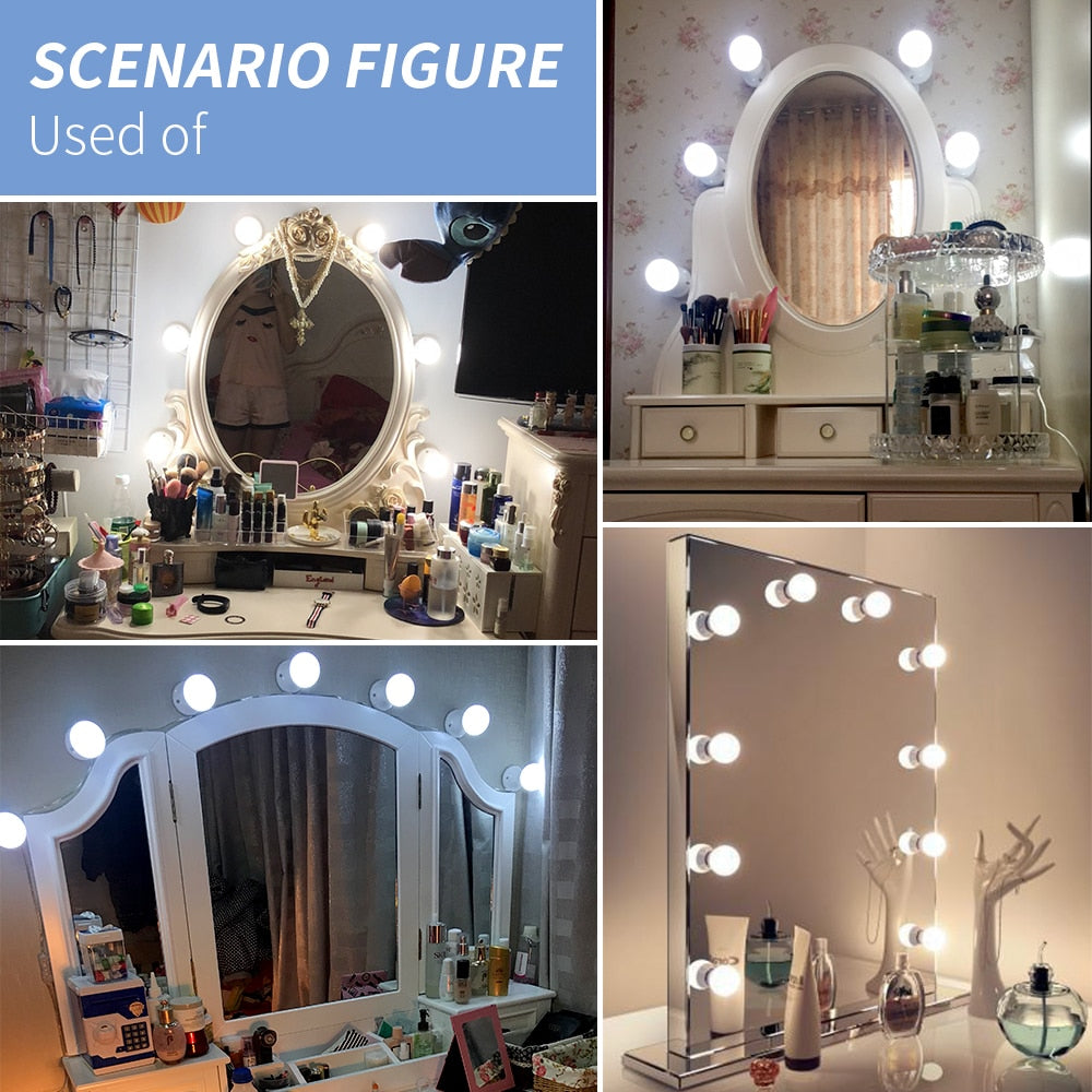 3 Modes Colors Makeup Mirror Light Led Touch Dimming Vanity Dressing Table Lamp Bulb USB 12V Hollywood Make Up Mirror Wall Lamp