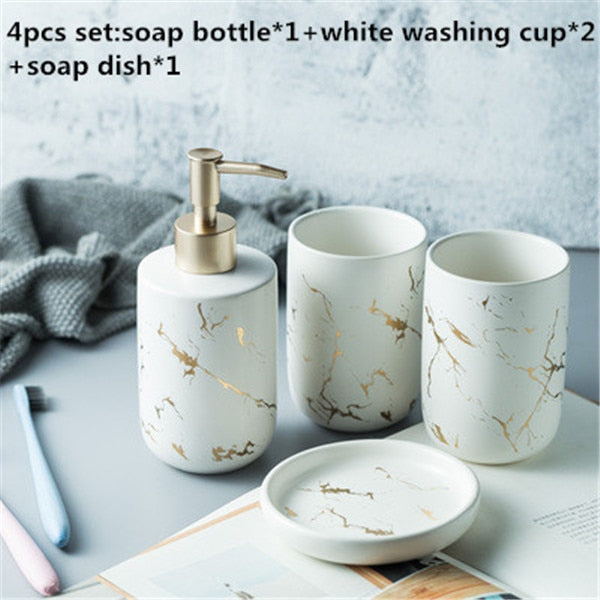 Luxury Ceramic Marble Soap Dispenser Set