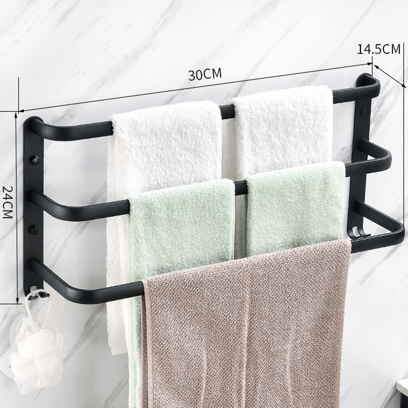 Wall Mounted Towel Rack Towel Hanger Rail Space Aluminum Black