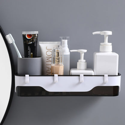 Wall-mounted Storage Rack Bathroom Shelf  For Kitchen With Hooks Storage Bathroom Accessories Without Drill Plastic Container