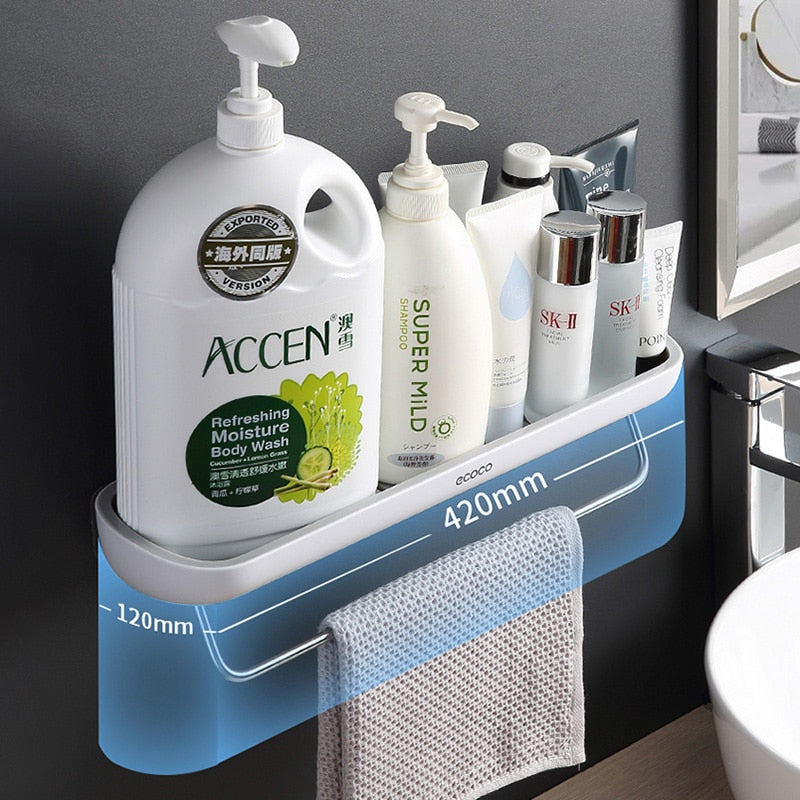 Punch-Free Bathroom Organizer Shelf Shampoo Shower Storage Rack Bath kitchen Towel Holder Household Items Bathroom Accessories